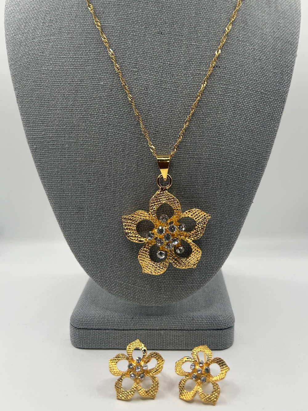 Gold Flower Pendant Necklace with Crystal Accents - Women Jewelry